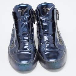 Giuseppe Zanotti Metallic Blue Leather High top Sneakers Size 42