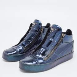 Giuseppe Zanotti Metallic Blue Leather High top Sneakers Size 42