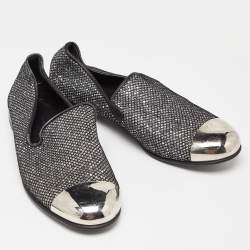 Giuseppe Zanotti Silver Mesh and Glitter Slip on Loafers Size 40.5
