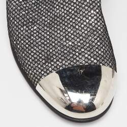 Giuseppe Zanotti Silver Mesh and Glitter Slip on Loafers Size 40.5