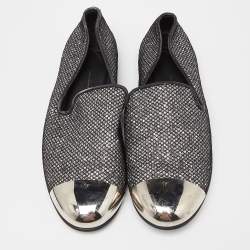 Giuseppe Zanotti Silver Mesh and Glitter Slip on Loafers Size 40.5