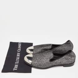 Giuseppe Zanotti Silver Mesh and Glitter Slip on Loafers Size 40.5