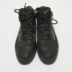 Pre Owned Giuseppe Zanotti Black Croc Embossed Leather Kriss High Top Sneakers Size 45