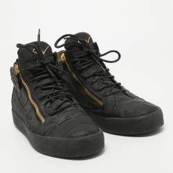 Pre Owned Giuseppe Zanotti Black Croc Embossed Leather Kriss High Top Sneakers Size 45
