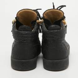 Pre Owned Giuseppe Zanotti Black Croc Embossed Leather Kriss High Top Sneakers Size 45