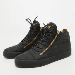 Pre Owned Giuseppe Zanotti Black Croc Embossed Leather Kriss High Top Sneakers Size 45