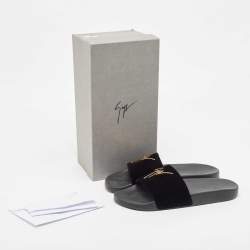 Giuseppe Zanotti Black Velvet Pool Flat Slides Size 43