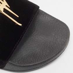 Giuseppe Zanotti Black Velvet Pool Flat Slides Size 43