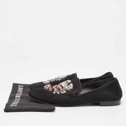 Giuseppe Zanotti Black Suede Crystal Embellished Smoking Slippers Size 44