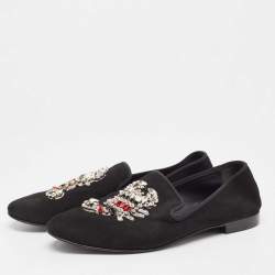 Giuseppe Zanotti Black Suede Crystal Embellished Smoking Slippers Size 44