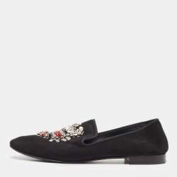 Giuseppe Zanotti Black Suede Crystal Embellished Smoking Slippers Size 44