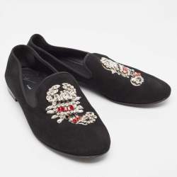 Giuseppe Zanotti Black Suede Crystal Embellished Smoking Slippers Size 44