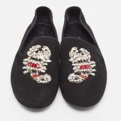 Giuseppe Zanotti Black Suede Crystal Embellished Smoking Slippers Size 44