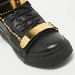 Giuseppe Zanotti Black Croc Embossed Leather High Top Sneakers Size 44