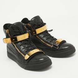 Giuseppe Zanotti Black Croc Embossed Leather High Top Sneakers Size 44