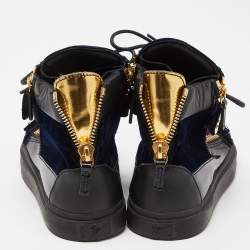 مملوكة مسبقًا Giuseppe Zanotti Navy Blue/Black Velvet and Leather Coby High Top Sneakers Size 39.5