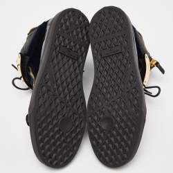 مملوكة مسبقًا Giuseppe Zanotti Navy Blue/Black Velvet and Leather Coby High Top Sneakers Size 39.5