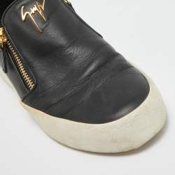 Pre Owned Giuseppe Zanotti Black Leather Double Zip Low Top Sneakers Size 41