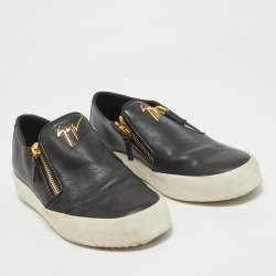 Pre Owned Giuseppe Zanotti Black Leather Double Zip Low Top Sneakers Size 41
