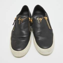 Pre Owned Giuseppe Zanotti Black Leather Double Zip Low Top Sneakers Size 41