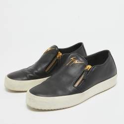 Pre Owned Giuseppe Zanotti Black Leather Double Zip Low Top Sneakers Size 41