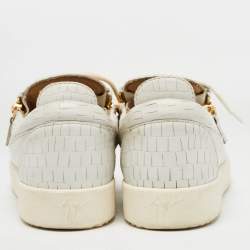 مملوكة مسبقًا Giuseppe Zanotti White Croc Embossed Leather Double Zip Low Top Sneakers Size 43