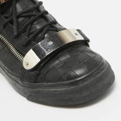 Pre Owned Giuseppe Zanotti Black Croc Embossed Leather Double Zip Sneakers Size 42
