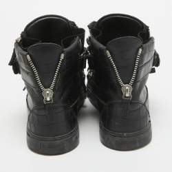 Pre Owned Giuseppe Zanotti Black Croc Embossed Leather Double Zip Sneakers Size 42