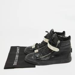 Pre Owned Giuseppe Zanotti Black Croc Embossed Leather Double Zip Sneakers Size 42