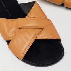 Guiseppe Zanotti Beige Leather Criss Cross Flat Slides Size 39