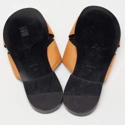 Guiseppe Zanotti Beige Leather Criss Cross Flat Slides Size 39