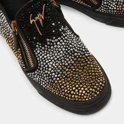 Pre Owned Giuseppe Zanotti Black Suede and Leather Crystal Embellished Eve Slip On Sneakers Size 43
