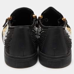 Pre Owned Giuseppe Zanotti Black Suede and Leather Crystal Embellished Eve Slip On Sneakers Size 43