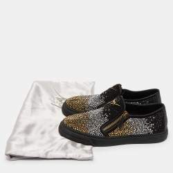 Pre Owned Giuseppe Zanotti Black Suede and Leather Crystal Embellished Eve Slip On Sneakers Size 43