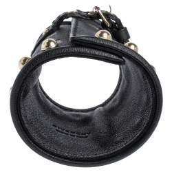 Pre Owned Givenchy Black Embossed Leather Studs Wide Buckle Cuff Bracelet