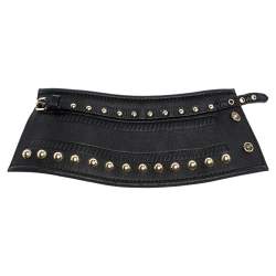 Pre Owned Givenchy Black Embossed Leather Studs Wide Buckle Cuff Bracelet