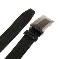 Pre Owned Givenchy Black Leather Plaque Logo Belt 85CM
