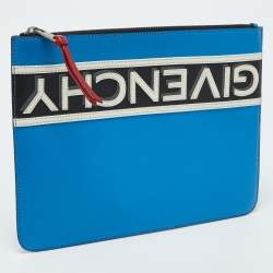 Givenchy Tri Color Leather Reverse Logo Flat Zip Pouch