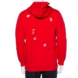 مملوكة مسبقًا Givenchy Red Cotton Rottweiler Printed Distressed Hoodie S
