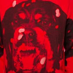 مملوكة مسبقًا Givenchy Red Cotton Rottweiler Printed Distressed Hoodie S