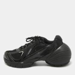Givenchy Black Faux Leather and Mesh Lace Up Sneakers Size 44