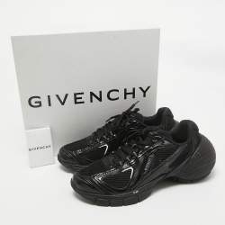 Givenchy Black Faux Leather and Mesh Lace Up Sneakers Size 44