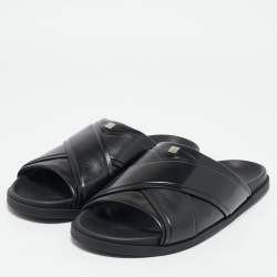 Givenchy Black Leather G Plage Slide Flats Size 45
