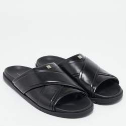 Givenchy Black Leather G Plage Slide Flats Size 45