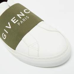 Pre Owned Givenchy White/Green Elastic and Leather Urban Street Slip On Sneakers Size 43