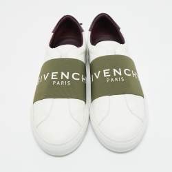 Pre Owned Givenchy White/Green Elastic and Leather Urban Street Slip On Sneakers Size 43