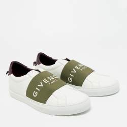 Pre Owned Givenchy White/Green Elastic and Leather Urban Street Slip On Sneakers Size 43