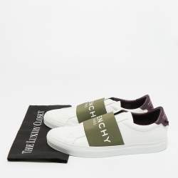 Pre Owned Givenchy White/Green Elastic and Leather Urban Street Slip On Sneakers Size 43