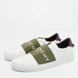 Pre Owned Givenchy White/Green Elastic and Leather Urban Street Slip On Sneakers Size 43