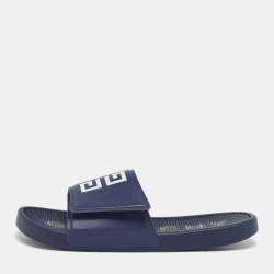 مملوكة مسبقًا Givenchy Logo Print Debossed Size 43 Navy Blue Leather Flat Slide